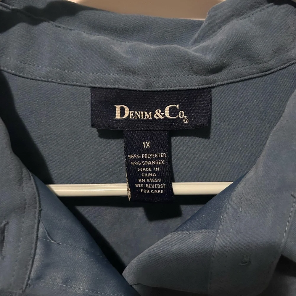 Denim&Co Classic Blue Faux Suede Button Down Shirt - Picture 3 of 4